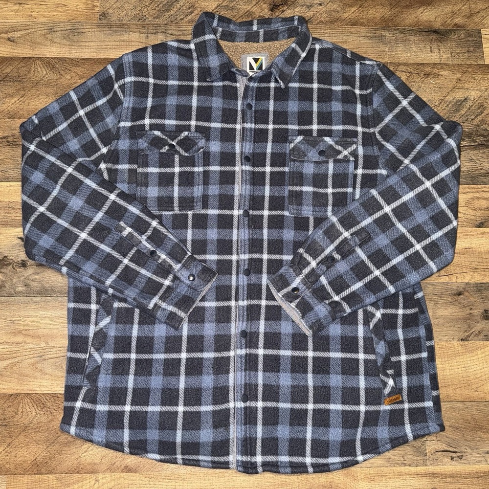 Voyager Sherpa Lined Men's Flannel Fleece Shirt Jacket Blue Plaid Size XL